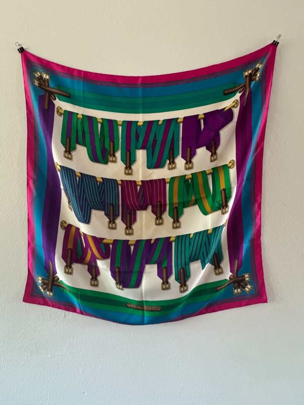 Vintage Hermès "Les Sangles" silk scarf